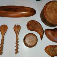 8 Pezzi in legno artigianale Vintage,ciotola ecc
