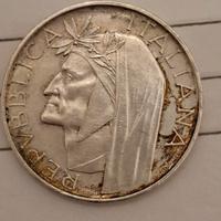 500 Lire Argento Dante. Moneta Autentica.  Del 196