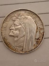 500 Lire Argento Dante. Moneta Autentica.  Del 196