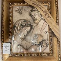 Quadro Sacra Famiglia in argento con cornice dorat
