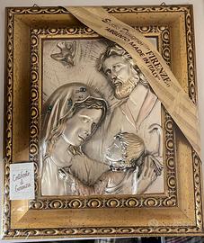 Quadro Sacra Famiglia in argento con cornice dorat