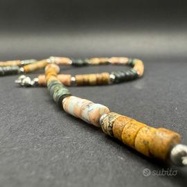 Bracciale in pietra naturale e acciaio, nuovo 