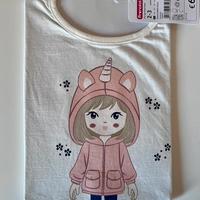 T-shirt bambina bianca stampa unicorno 2-3 anni.