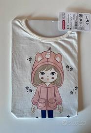 T-shirt bambina bianca stampa unicorno 2-3 anni.