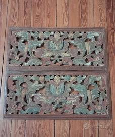 Coppia di antichi pannelli etnici, motivi floreali