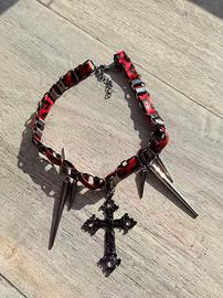 Collana Choker Gotico Croce Nera e Spuntoni Y2K