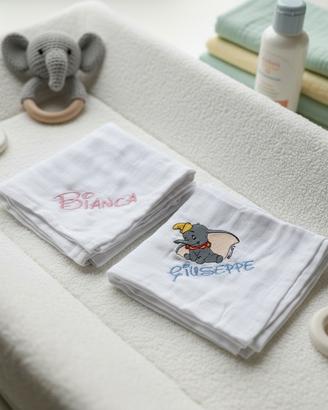 Quadrati in mussola di cotone con ricamo a scelta