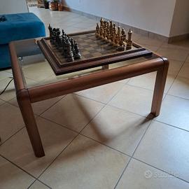 tavolino in noce e cristallo fume 80x80