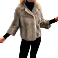 Giacca corta vera pelliccia visone grigio zaffiro