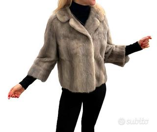 Giacca corta vera pelliccia visone grigio zaffiro
