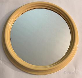 Specchio rotondo vintage anni 70 plastica bianca