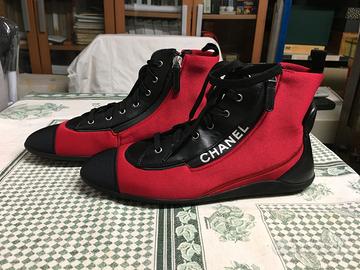 Stivale Chanel bassa in tessuto tecnico rosso