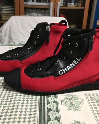 Stivale Chanel bassa in tessuto tecnico rosso