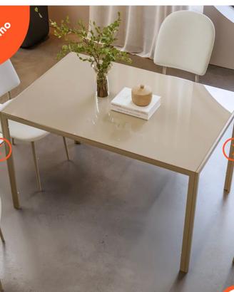 Mai aperto, tavolo  120x80 vetro temperato beige