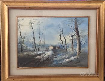 Quadro paesaggio vintage con cornice in legno