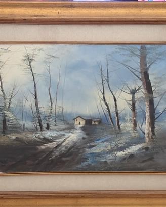 Quadro paesaggio vintage con cornice in legno