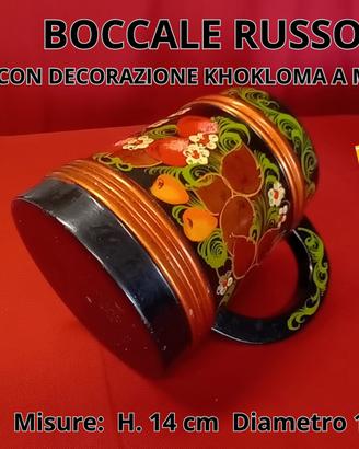 Boccale in legno tornito con decorazione Khokhloma