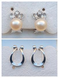 Argento 925 Orecchini con perle e Zirconi