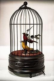 Carillon vintage gabbia con uccellini meccanici