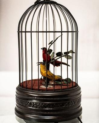 Carillon vintage gabbia con uccellini meccanici