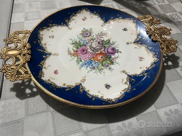 Limoges vassoio 30 cm decorato a mano blu cobalto
