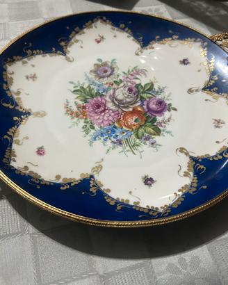 Limoges vassoio 30 cm decorato a mano blu cobalto