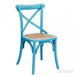 Sedia Legno Azzurra Vintage per Cucina Bar Shabby