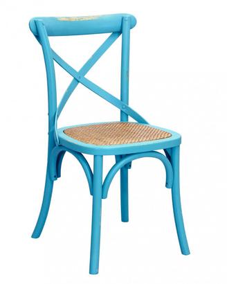 Sedia Legno Azzurra Vintage per Cucina Bar Shabby