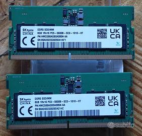 Due Memorie Ram DDR 5 Sodimm Laptop  da 8gb 5600B