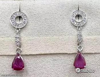 ORECCHINI ORO BIANCO 18kt. DIAMANTI E RUBINI
