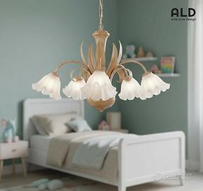 Lampadario classico legno e ferro battuto 5luc e14