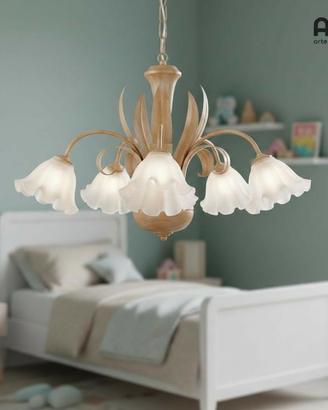 Lampadario classico legno e ferro battuto 5luc e14