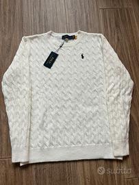 Maglione Ralph Lauren Bianco trecciato-Taglia L