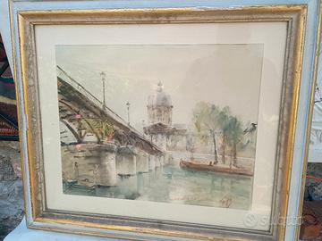 antico dipinti acquerello Parigi Senna 1949