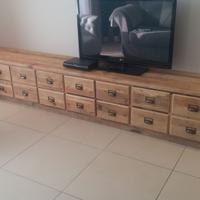 porta tv in legno vecchio con 8 ante e ripiani