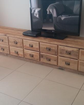 porta tv in legno vecchio con 8 ante e ripiani