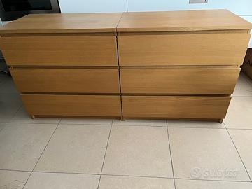 2 cassettiere  MALM rovere a 3 cassetti cadauna