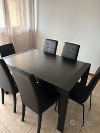 8 sedie moderne, nere in ecopelle, Lory e Quadra