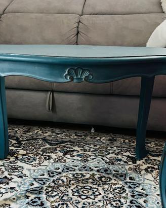 Tavolino da salotto vintage azzurro petrolio