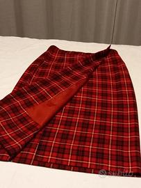 Gonna scozzese in lana tartan rossa a portafoglio