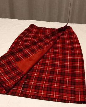 Gonna scozzese in lana tartan rossa a portafoglio