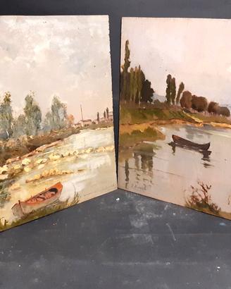 GUIDO BARTOLI Firenze coppia paesaggio olio tavola