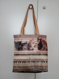 Borsa shopper pianoforte e gattini 