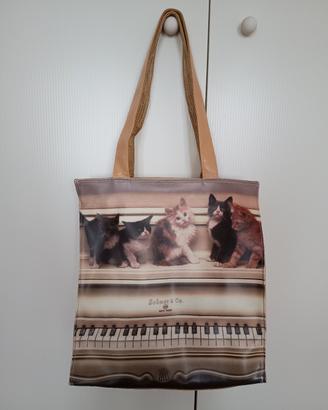 Borsa shopper pianoforte e gattini 