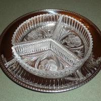 Piatto da portata 3 scomparti acciaio e cristallo 