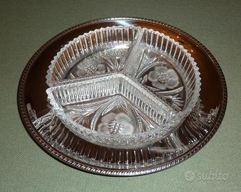 Piatto da portata 3 scomparti acciaio e cristallo 