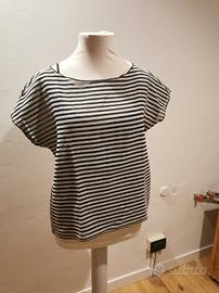 blusa a  righe tessuto trasparente con canotta 