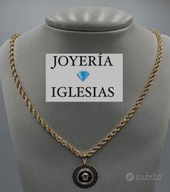 18k COLLANA CON CORDINO INTRECCIATO e MEDAGLIONE