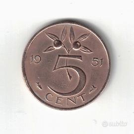 Moneta Olandese 5 Cent Regina Juliana 1951