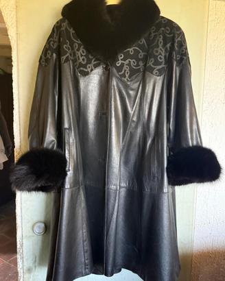 giacca di pelle con collo e polsini  in volpe